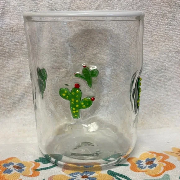 Anthropologie Hand-Painted Cactus Glass  - Green Accent Icon glass - Picture 2 of 4